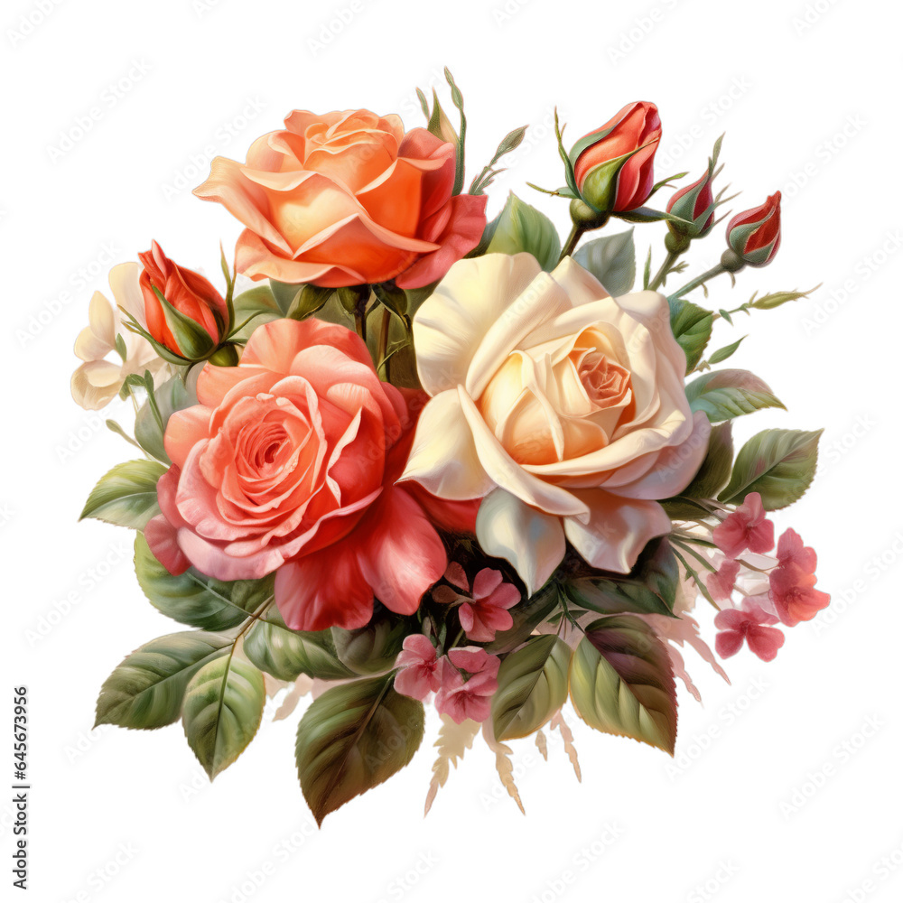 flower bouquet isolated on transparent background for invitations, greeting, wedding card, valentine's day gift