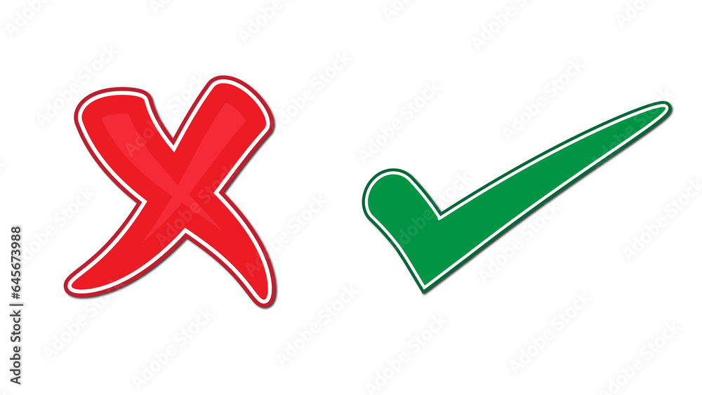 Right and Wrong or crossed symbols mark red Right and Wrong or crossed symbols mark red