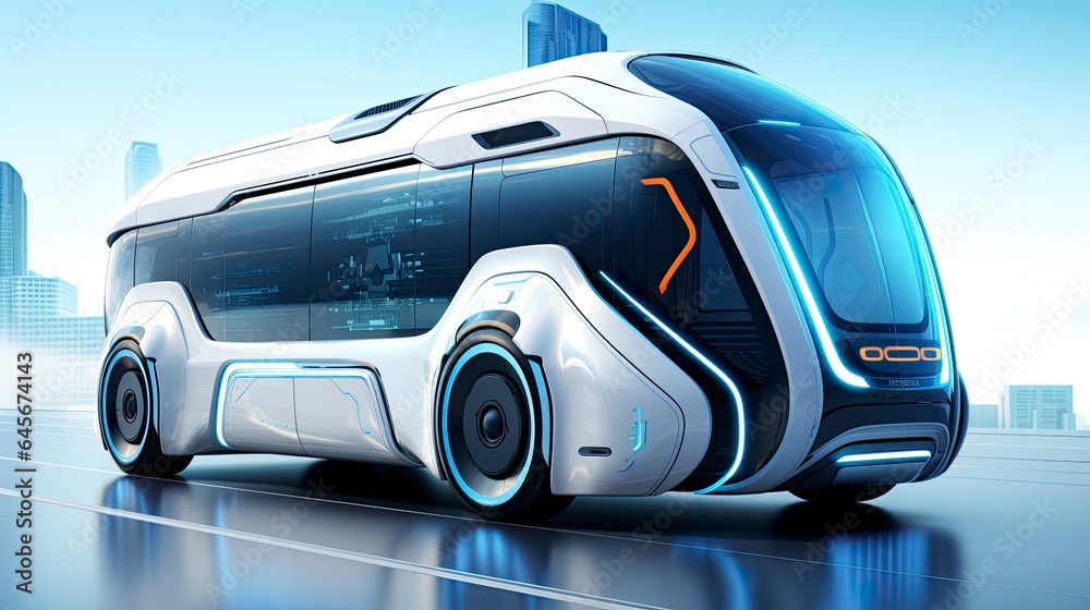 Obraz premium futuristic electric vehicle bus, white background, Generative AI