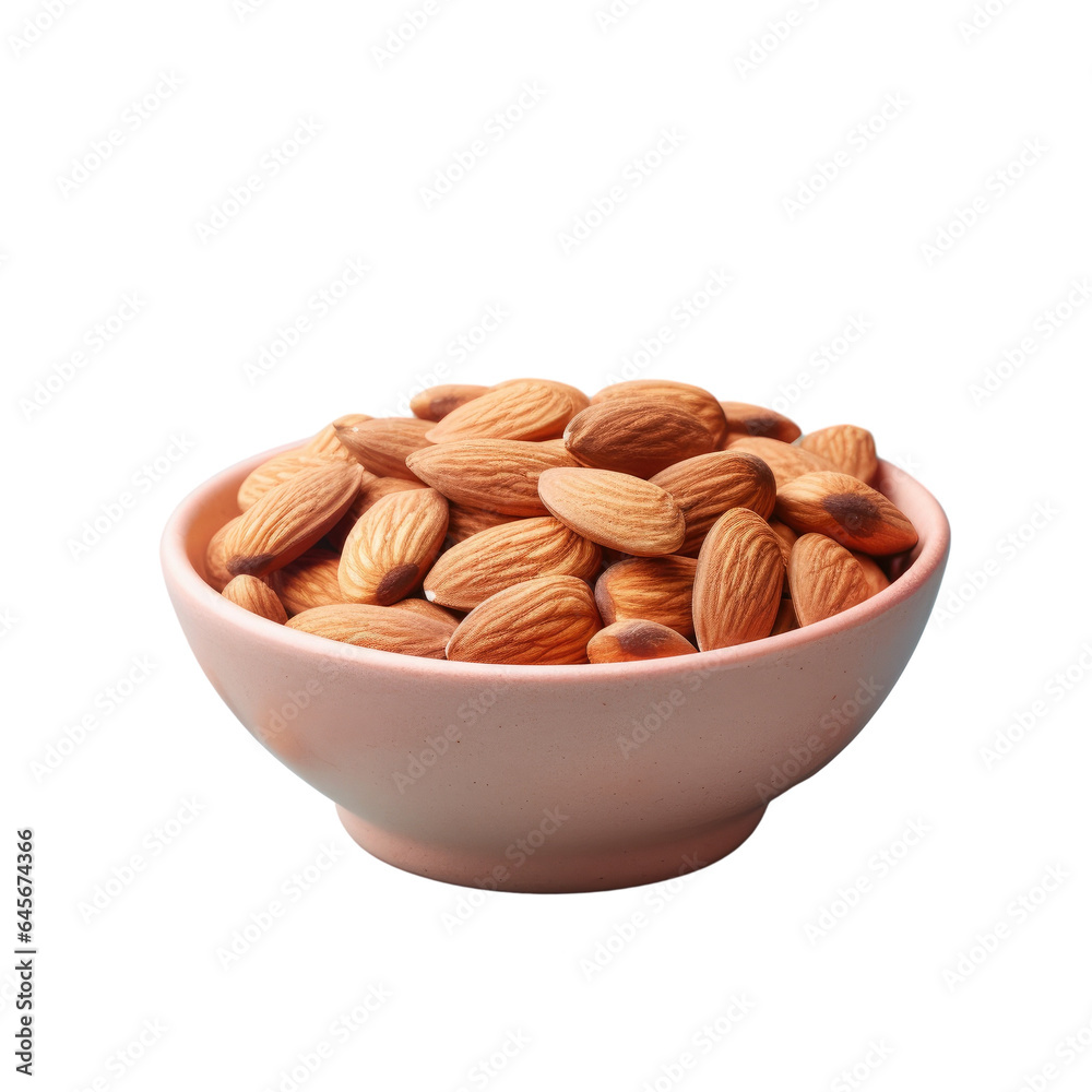Almond in black bowl transparent background Almond in black bowl transparent background