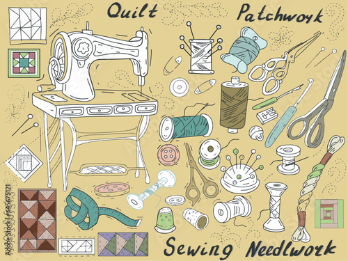 Wallpaper Mural Sewing needlework embroidery large set doodle vector illustration line graphics sewing machine thread pins small details buttons
 Torontodigital.ca