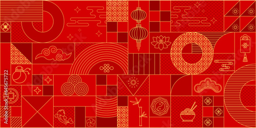 Modern classical geometric traditional chinese banner. Flat vector decoration.