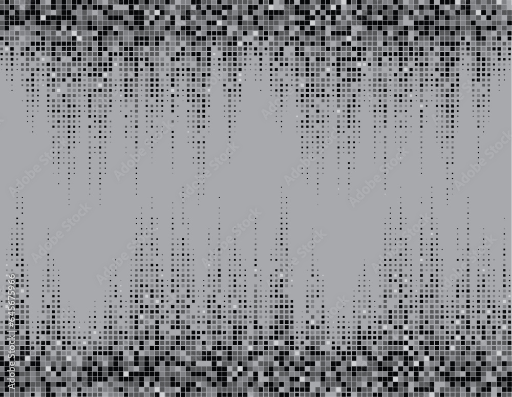 Abstract monochrome background with black dispersion glitters texture squares effect. Vector Format 