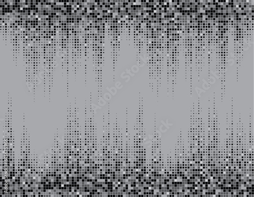 Abstract monochrome background with black dispersion glitters texture squares effect. Vector Format 