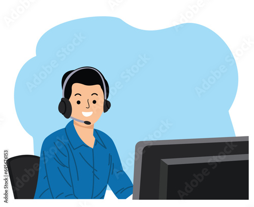 man officer customer service talking through headset