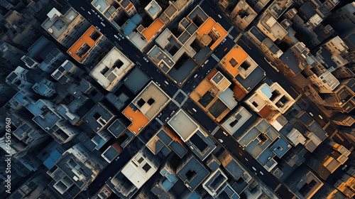 An intricate bird s-eye view of a city s geometric street patterns. AI generative