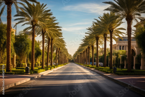 Avenue of Palms at Sunset in Dubai