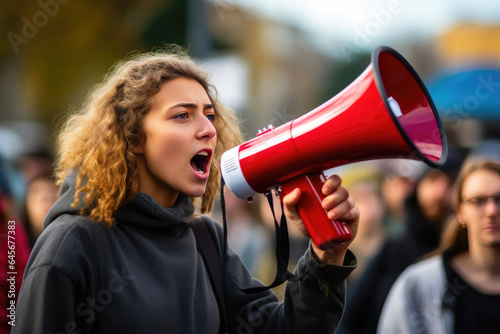 Feminist Protester Inspiring Change with Megaphone
