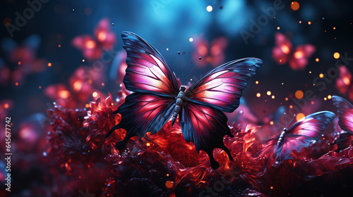 Different Flying Boho Butterflies With the Color Indigo and Crimson Wings © Image Lounge