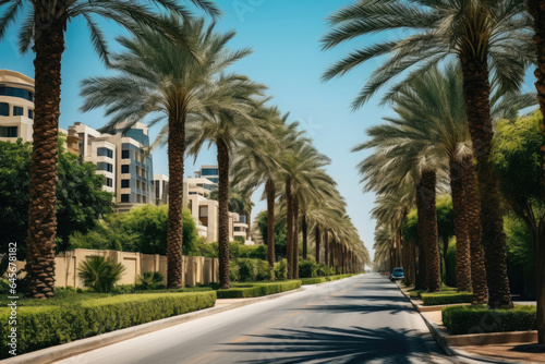 Dubai's Glowing Palm Tree Avenue © AIproduction