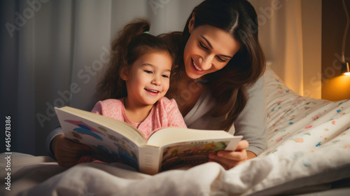 Cozy Moments: Reading with Mom in Bed © AIproduction