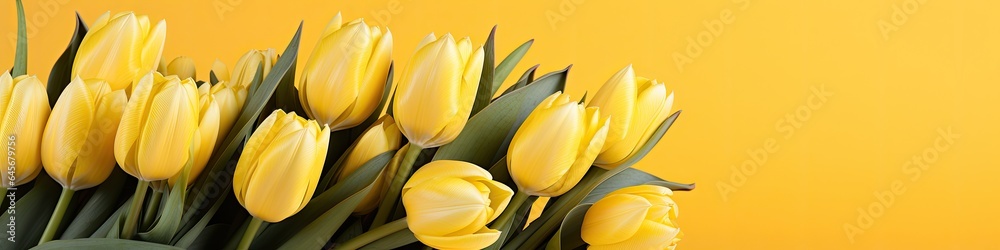 bouquet of yellow tulips - obrazy, fototapety, plakaty 