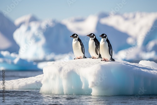 Penguins on Ice Floe by the Ocean Shore