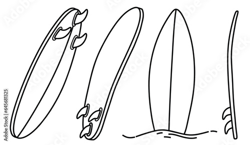 Hand drawn doodle of surfboard isolated on white background. vector illustration photo