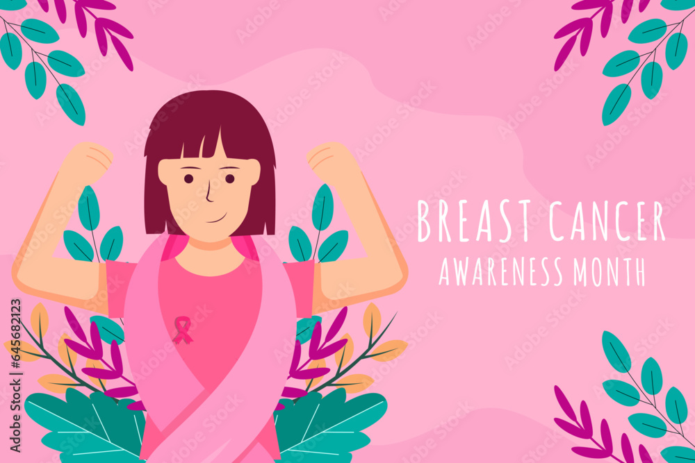 Breast Cancer Awareness Month background illustration with a women