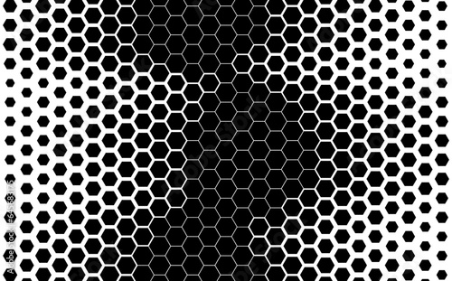 Black and white hexagon pattern metal mesh background. Halftone hexagon honeycomb. Vector Format Illustration 