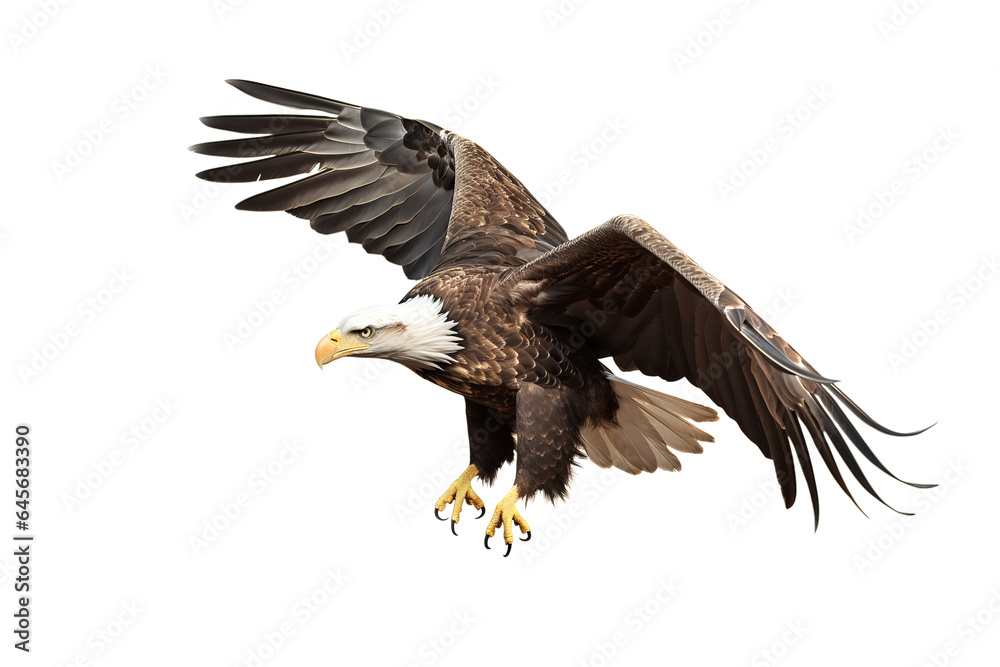 Naklejka premium Image of an eagle is spreading its wings and flying. Birds. Wildlife Animals. Illustration, Generative AI.
