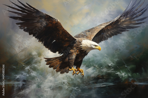 Beautiful painting of an eagle is flying. Bird, Wildlife Animals. Illustration, Generative AI. © yod67