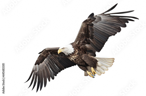 Image of an eagle is spreading its wings and flying. Birds. Wildlife Animals. Illustration, Generative AI.