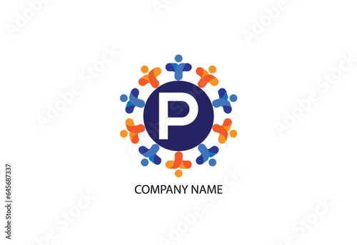 people with letter P logo design concept template