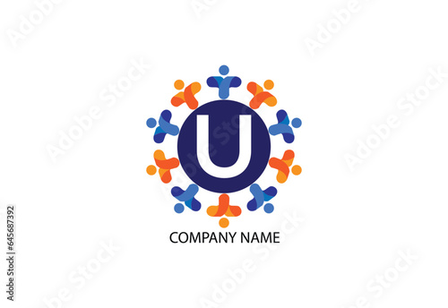 people with letter U logo design concept template