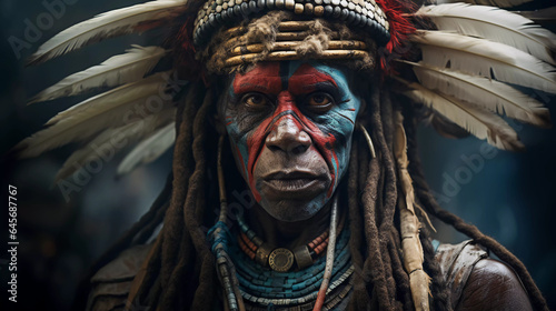 portrait of native people with headdress