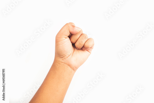 one hand clenched into a fist isolated on a white background