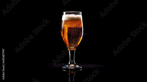 Beer glass with black background. 