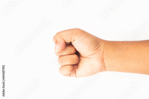 one hand clenched into a fist isolated on a white background