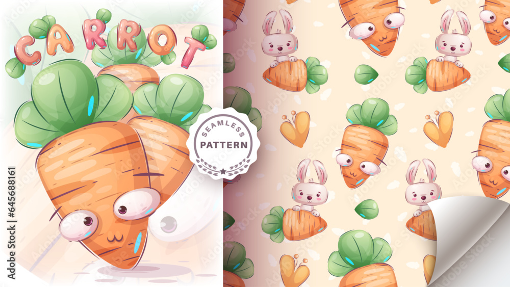 Cartoon character adorable carrot, hand drawn style kids illustration Cartoon character adorable carrot, hand drawn style kids illustration