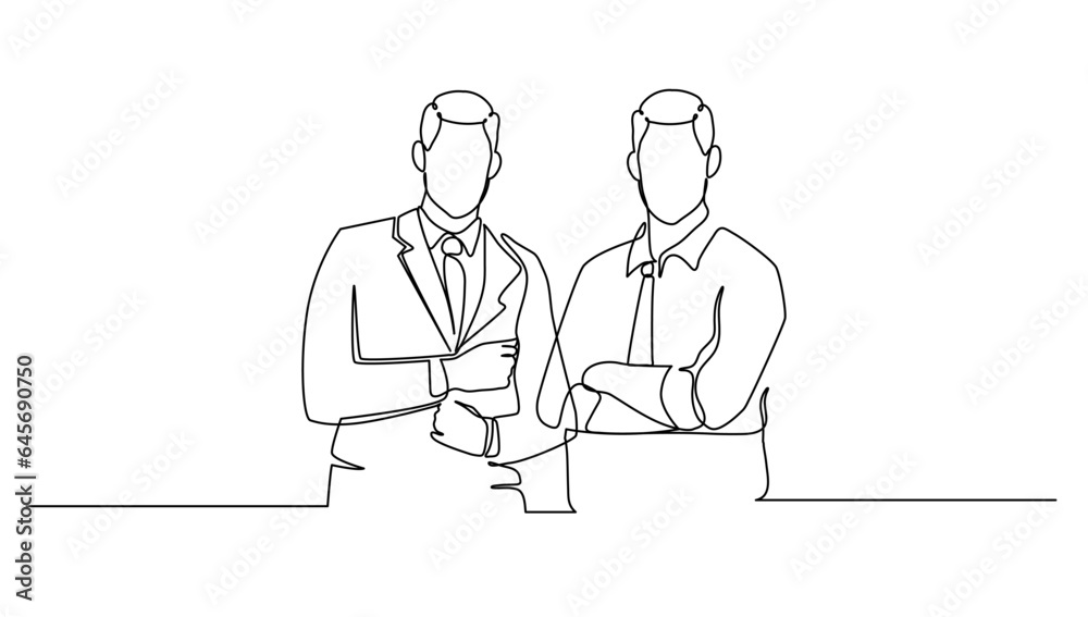 continuos lineart drawing two people confidently for the business concept. vector illustration