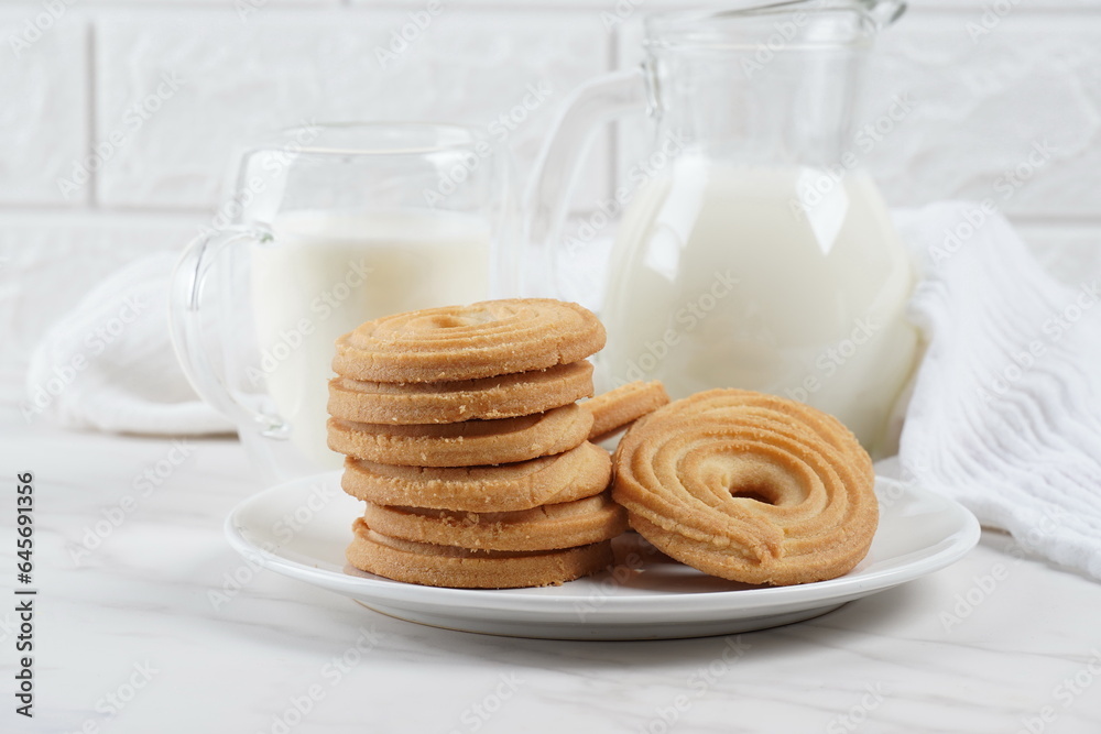 Sweet and tasty round butter cookies. Round ring shaped German spritz biscuits Sweet and tasty round butter cookies. Round ring shaped German spritz biscuits