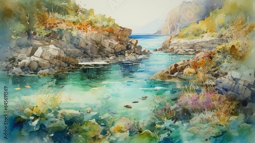 Majestic mountains and serene sea.