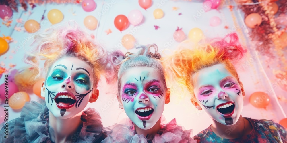 Fototapeta premium Happy halloween. Girl child in costumes and makeup holiday happy halloween