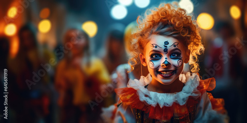 Happy halloween. Girl child in costumes and makeup holiday happy halloween