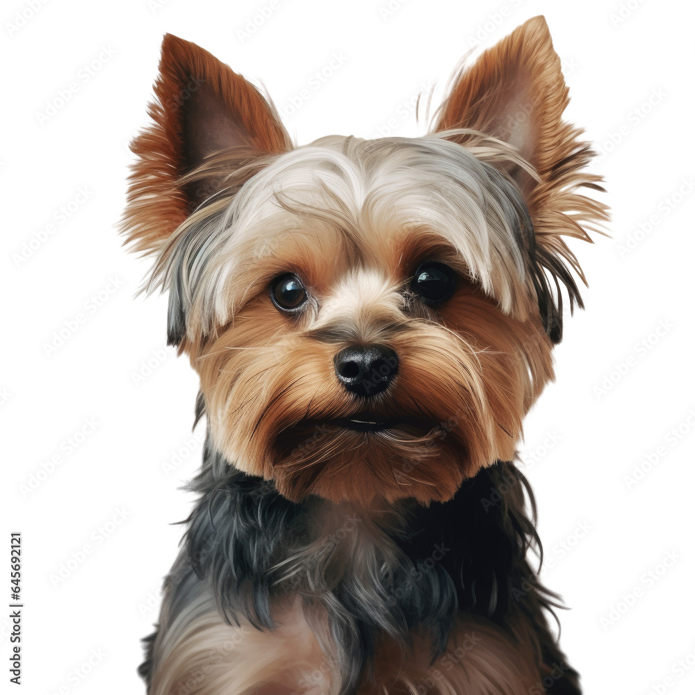 Closeup of a Yorkshire Terrier on concrete transparent background Closeup of a Yorkshire Terrier on concrete transparent background