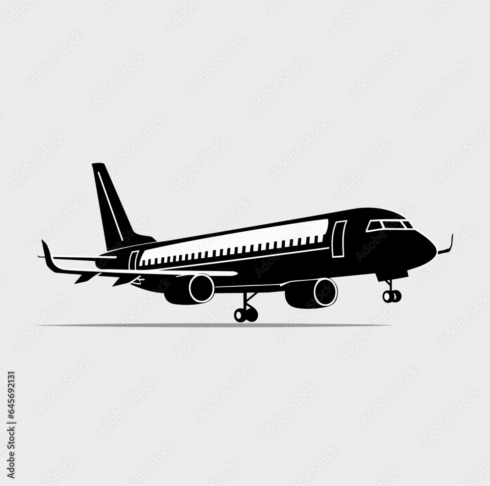Airplane silhouette on white background, vector