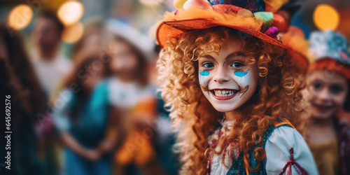 Happy halloween. Girl child in costumes and makeup holiday happy halloween