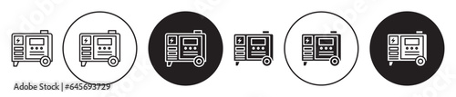 Electric generator icon set. standby portable diesel power generator vector symbol in black filled and outlined style.