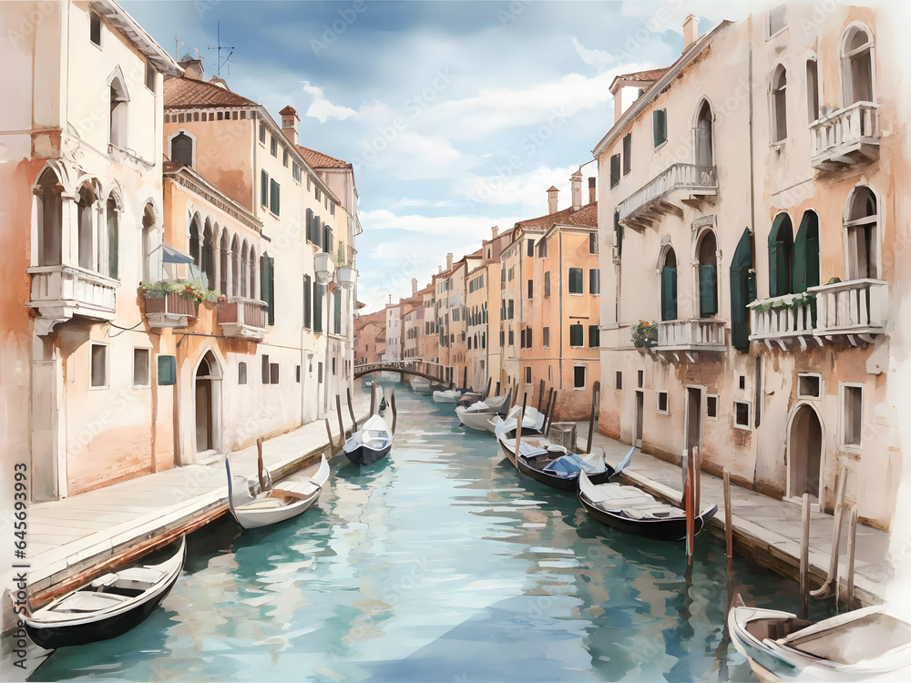 水彩画背景_世界旅行_イタリア_ヴェネツィア_03