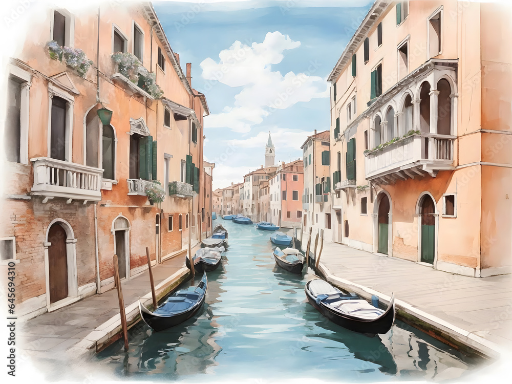 水彩画背景_世界旅行_イタリア_ヴェネツィア_04
