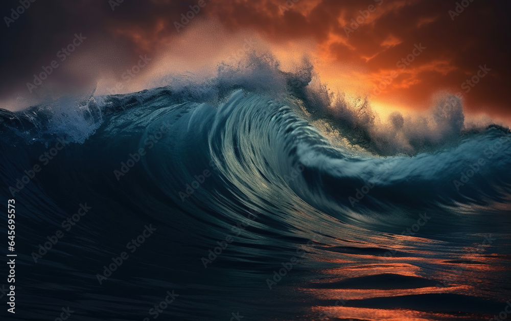 A Powerful Large Eave Breaking Storm on the Blue Ocean - obrazy, fototapety, plakaty 