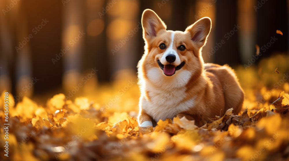 A corgi in the autumn park. A corgi in the autumn park.