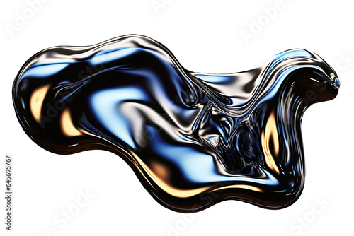 Isolated Abstract melted liquid chrome metal in organic shapes, Wavy molten gloss aluminium , cutout isolated on transparent background, ready for placement.