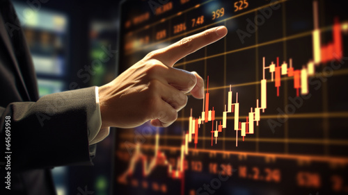 businessman hand pointing to stock market graph. Business concept. AI Generative.