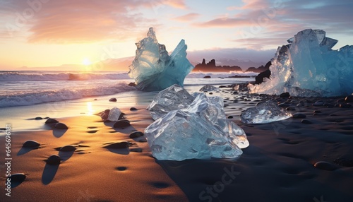 The melting of glaciers and icebergs in beautiful natural places is one of the consequences of climate change and global warming. Created in AI.