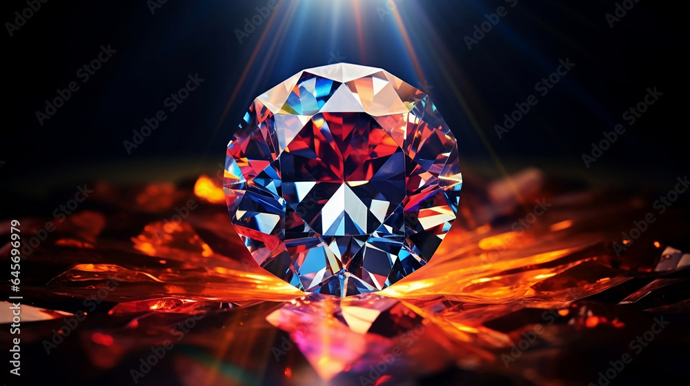 Captivating Photograph of Massive Diamond Gleaming with Mesmerizing Colorful Light Refractions. - obrazy, fototapety, plakaty 