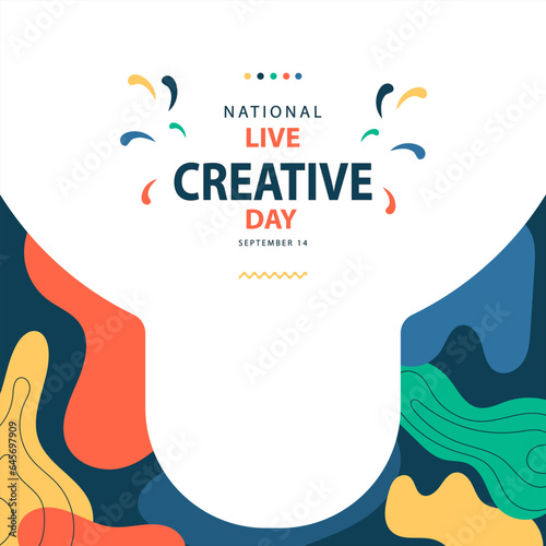 National Live Creative Day on september 14, with concept vector illustration white lamp silhouette and text isolated on abstract background for commemorate and celebrate National Live Creative Day.