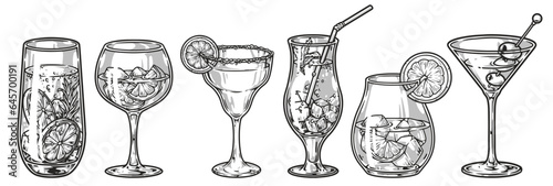 Low-alcohol cocktails monochrome set emblems