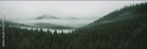 Misty foggy mountain landscape with fir forest and copyspace in vintage retro hipster style © useful pictures